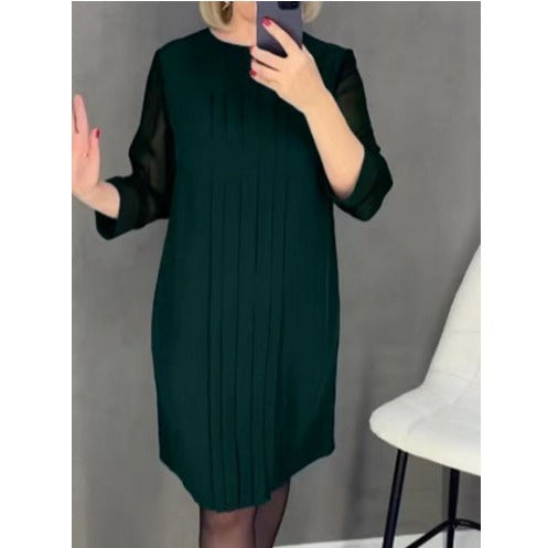 Ladies nan pleated sheath dress with knee-length silhouette and transparent three-quarter sleeves StylebySassy