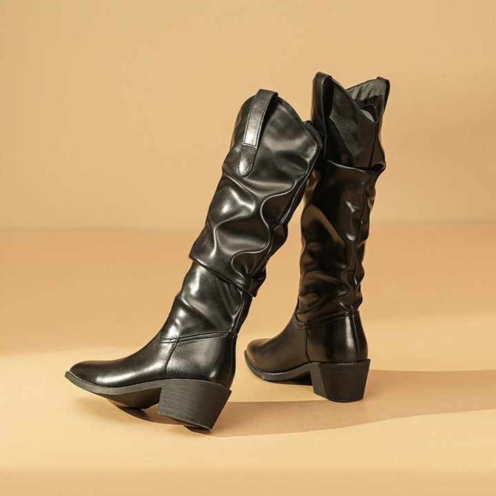 Women's Slouchy Mid-Calf Boots with Gathered Detail