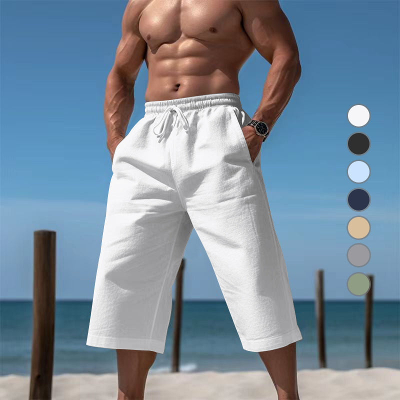 Men's casual knee-length Bermuda shorts with elastic waistband and drawstring StylebySassy