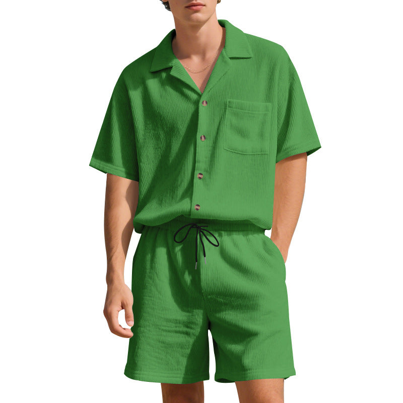 Men's vacation set with open shirt with Cuban collar and drawstring Bermuda StylebySassy