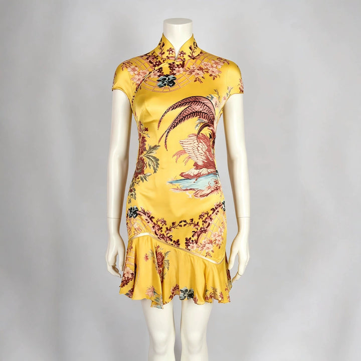 Women chiffon dress with Asian design and ruffle details StylebySassy