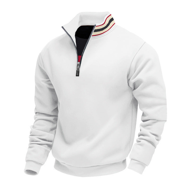 Men's half-zip sweatshirt with sporty ring collar and soft fleece inner lining StylebySassy