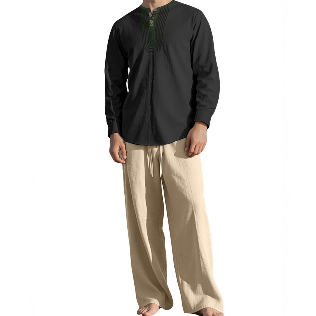 Men's tunic and Palazzo pants set with Henley placket, decorative embroidery and wide cut StylebySassy