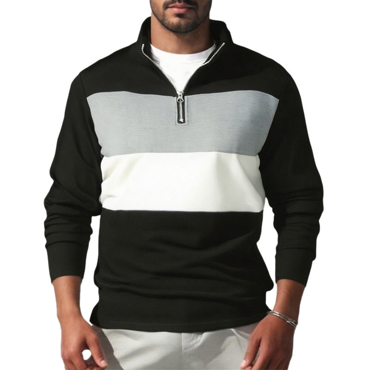 Men's Nano Sweatshirt with half zipper, stand-up collar and distinctive block stripes StylebySassy