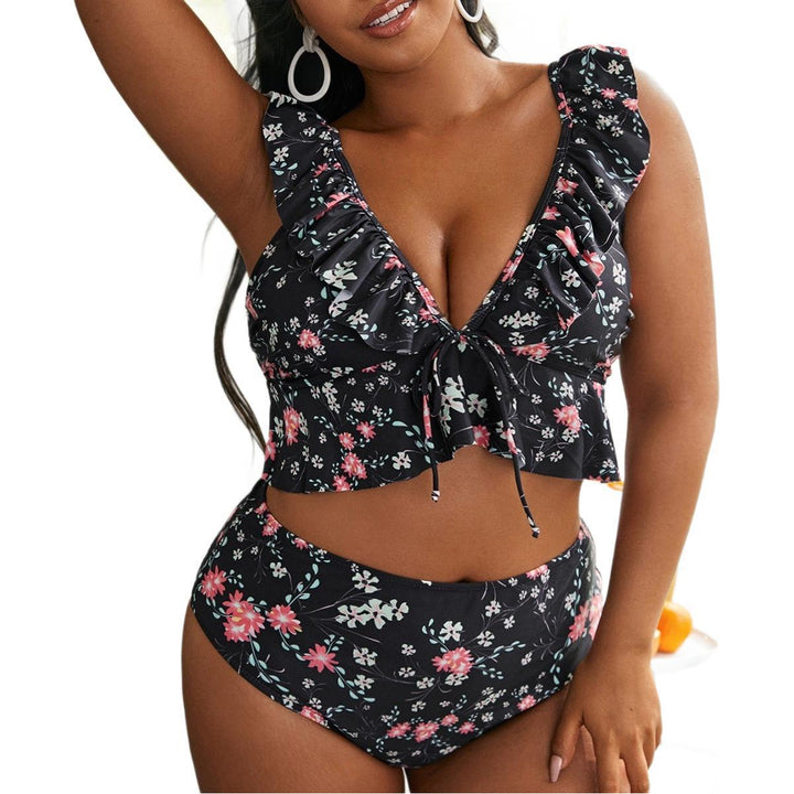 Women High-Waisted Bikini Set with Playful Ruffle Design StylebySassy
