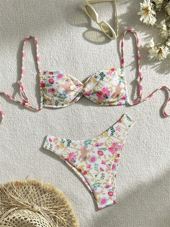 Women’s floral padded bikini with removable push-up and adjustable ties StylebySassy