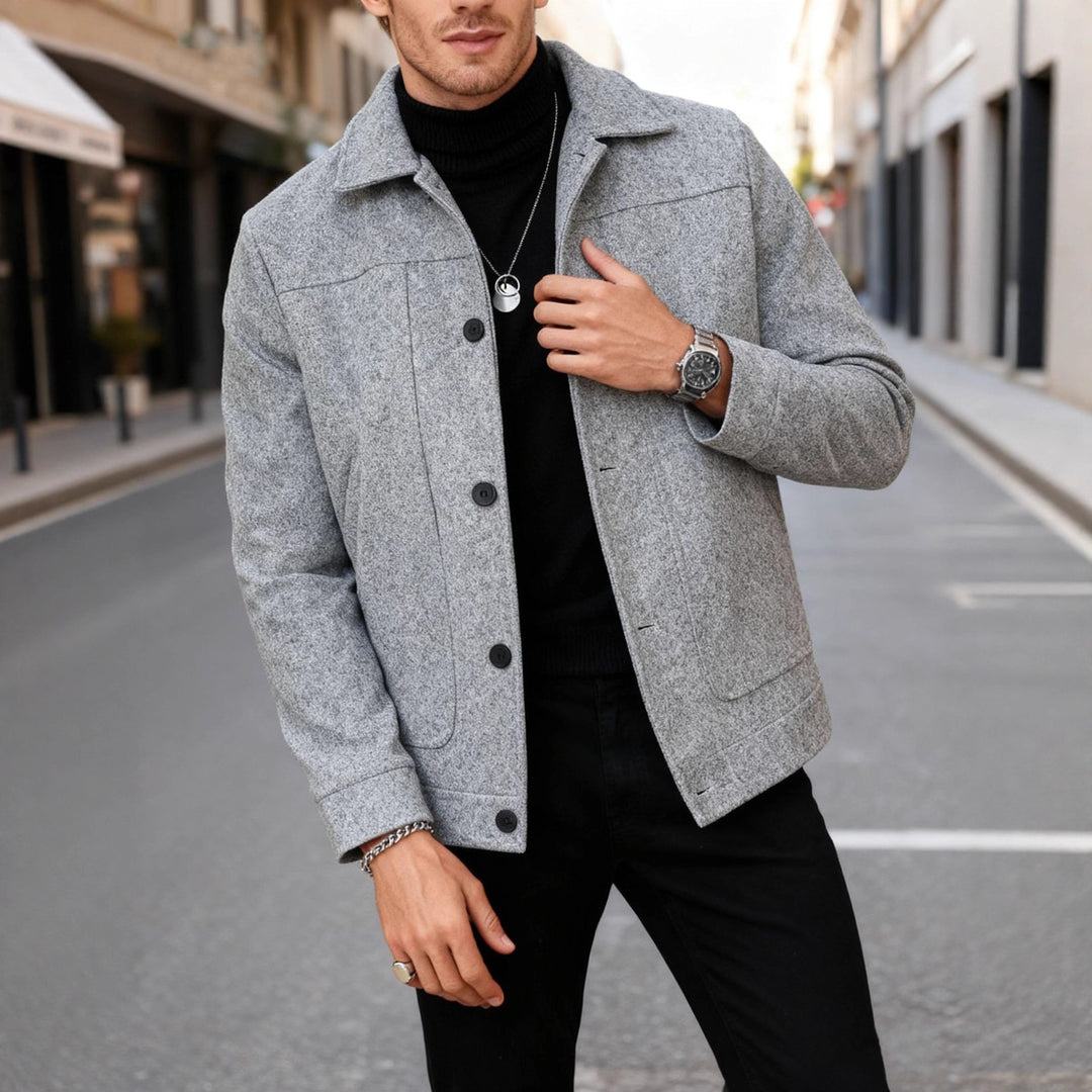 Men's modern trucker overshirt made of suede imitation with decorative stitching and patch pockets StylebySassy