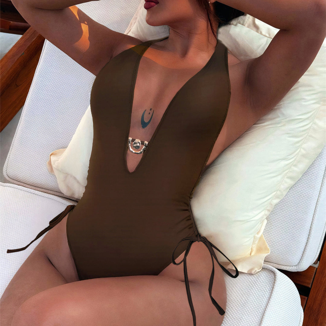 Women Elegant Cut-Out Swimsuit with Deep V-Neck and Stylish Ties StylebySassy