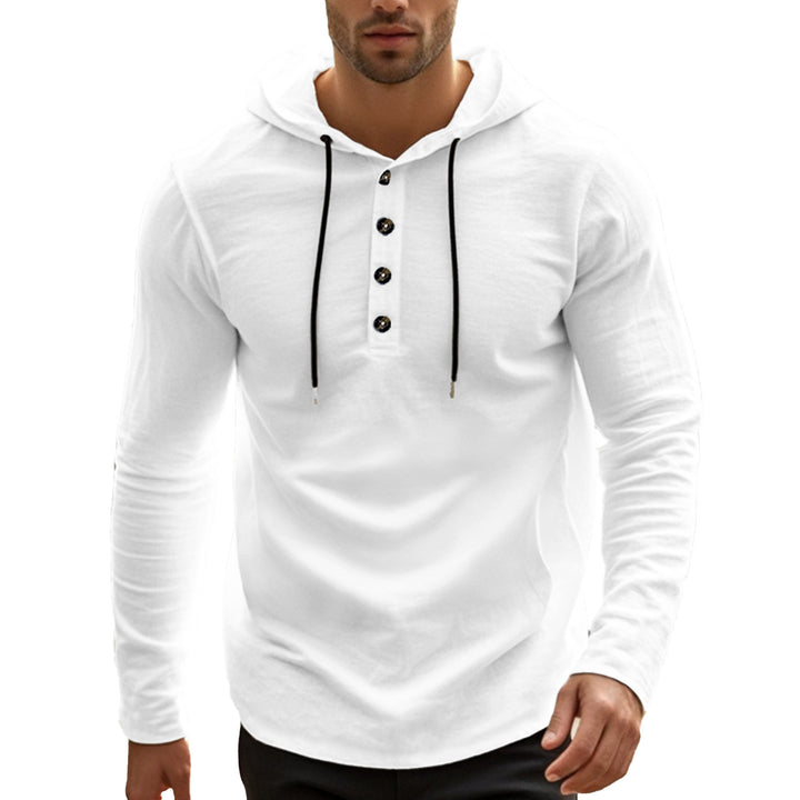 Men's casual hoodie in Henley style with button placket and adjustable drawstring StylebySassy