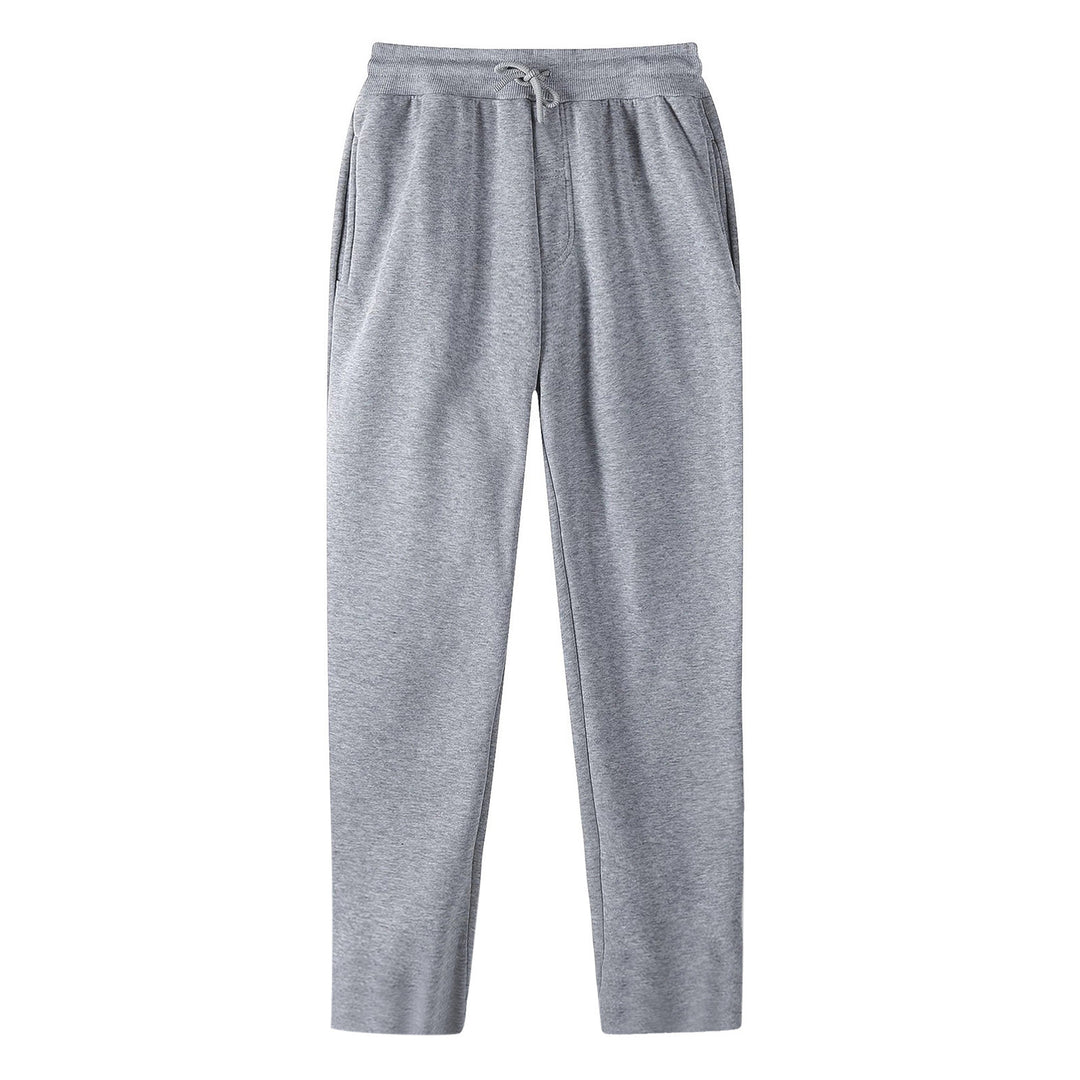 Men's straight-cut sweatpants made of mottled cotton blend with elastic waistband, drawstring, and side pockets StylebySassy