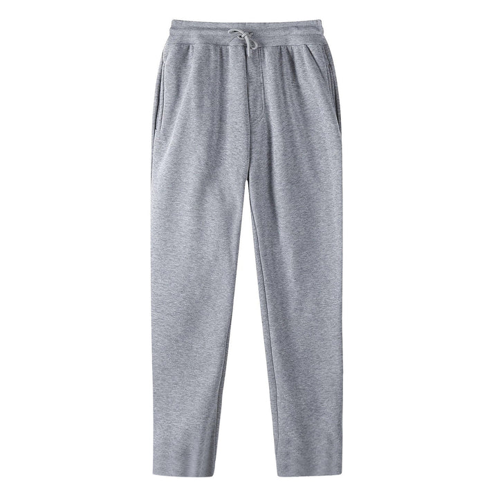 Men's straight-cut sweatpants made of mottled cotton blend with elastic waistband, drawstring, and side pockets StylebySassy
