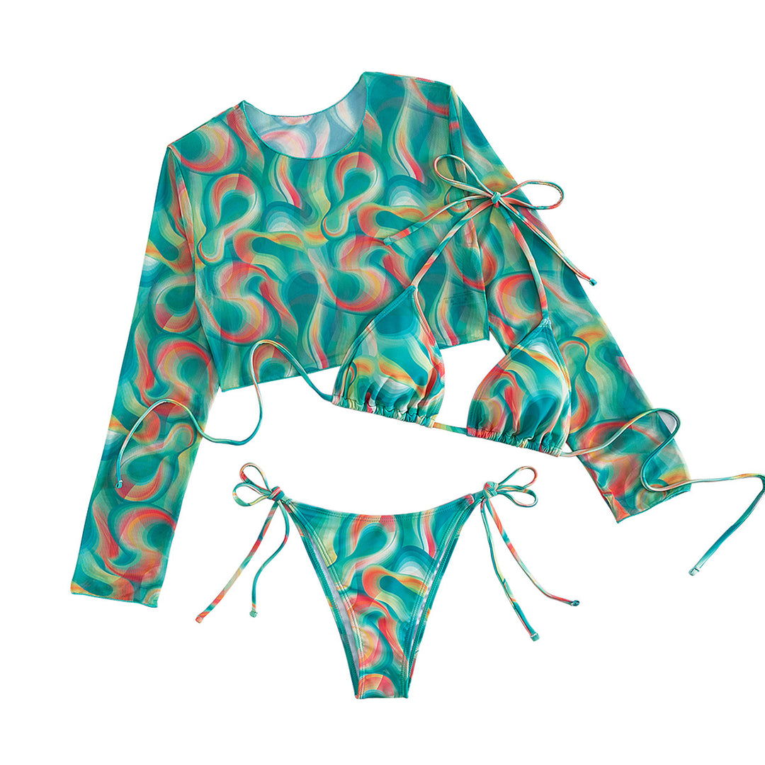 Women's bikini set with long-sleeved top and playful tie straps StylebySassy