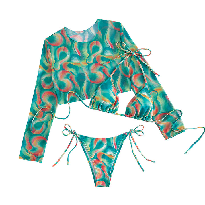 Women's bikini set with long-sleeved top and playful tie straps StylebySassy