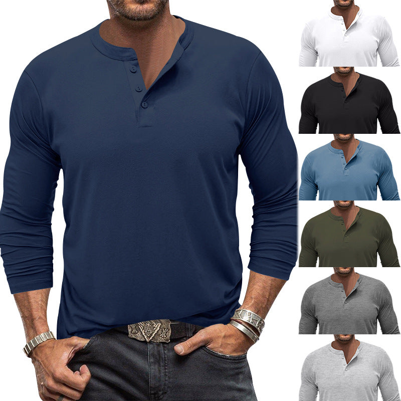 Men's long-sleeved Henley shirt made of elastic cotton blend with button placket and tailored fit StylebySassy