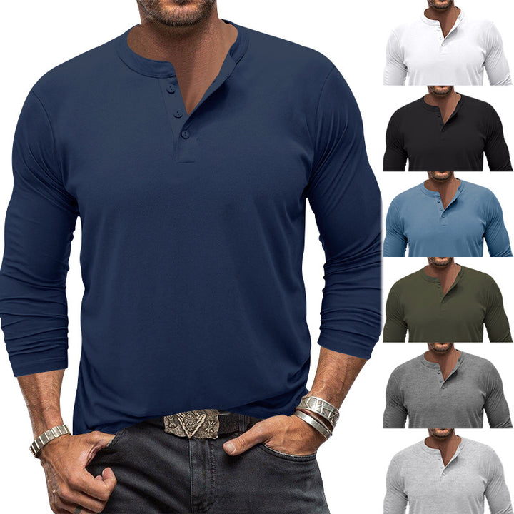 Men's long-sleeved Henley shirt made of elastic cotton blend with button placket and tailored fit StylebySassy