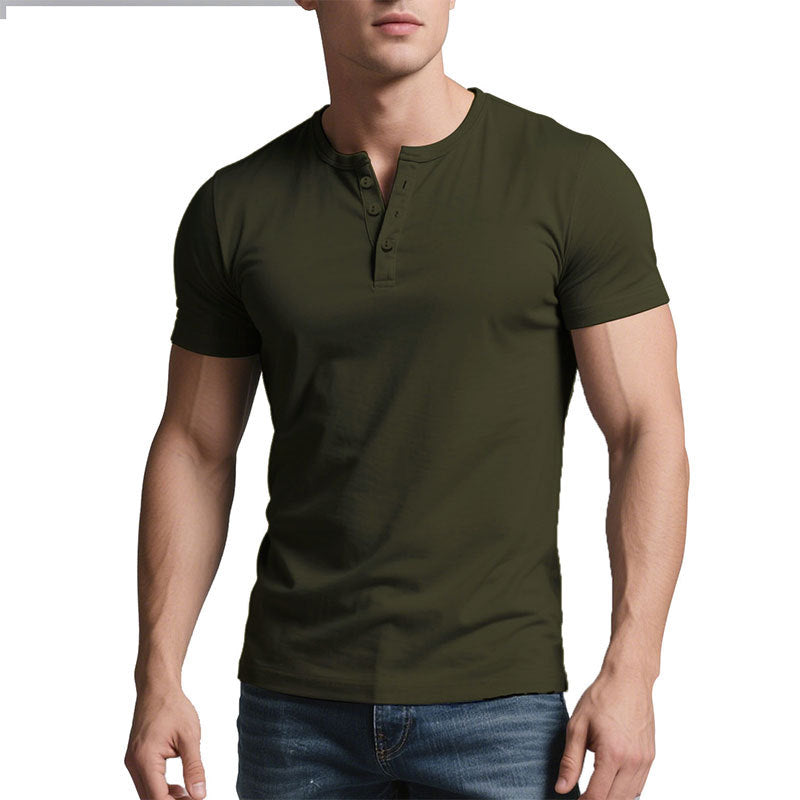 Men's short Henley shirt with subtle button placket and fitted cut StylebySassy