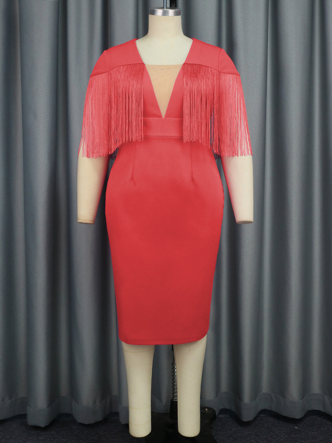 Women's Figure-Hugging Dress with Fringe Detail StylebySassy