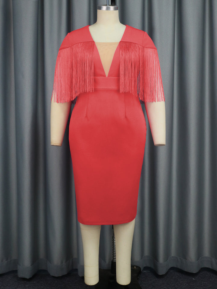 Women's Figure-Hugging Dress with Fringe Detail StylebySassy