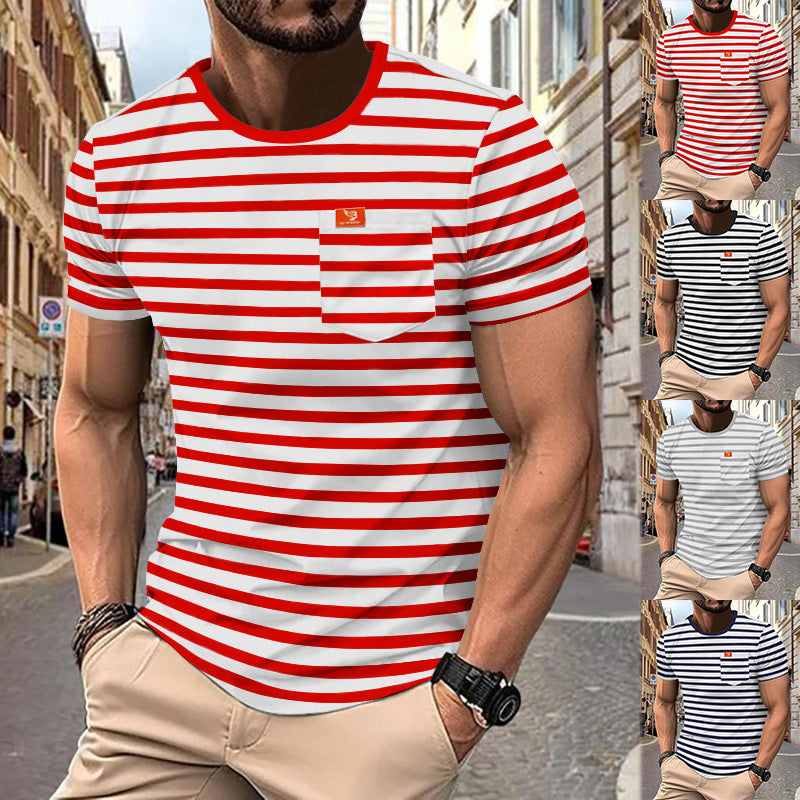 Men's nautical inspired striped T-shirt with chest pocket and slub jersey StylebySassy