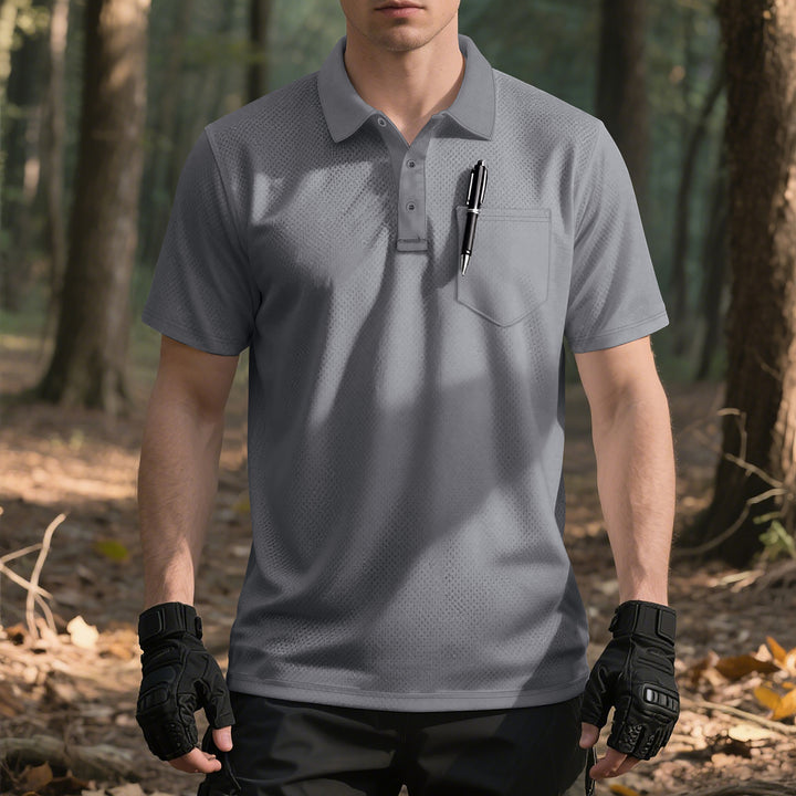 Men's functional short-sleeve polo shirt with breast pocket, integrated pen loop and micro-perforated ventilation StylebySassy