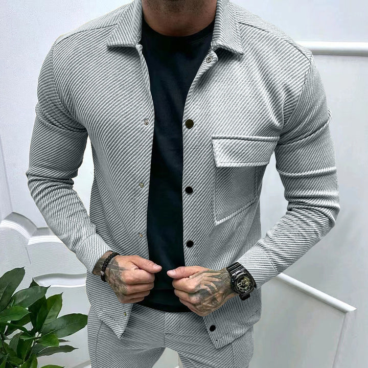 Men's slim ribbed structure overshirt jacket with snap button closure and chest flap StylebySassy
