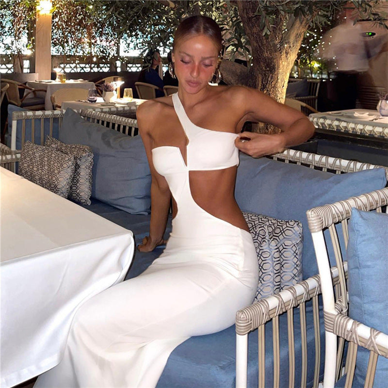 Women's Off-Shoulder Evening Dress with Asymmetric Neckline StylebySassy