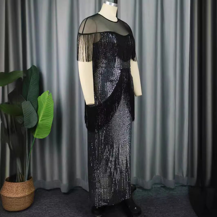 Women glamorous evening dress with fringes and glitter details StylebySassy
