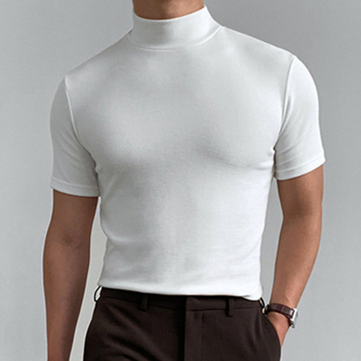 Men's fitted short-sleeve stand collar top made of cotton-elastane StylebySassy