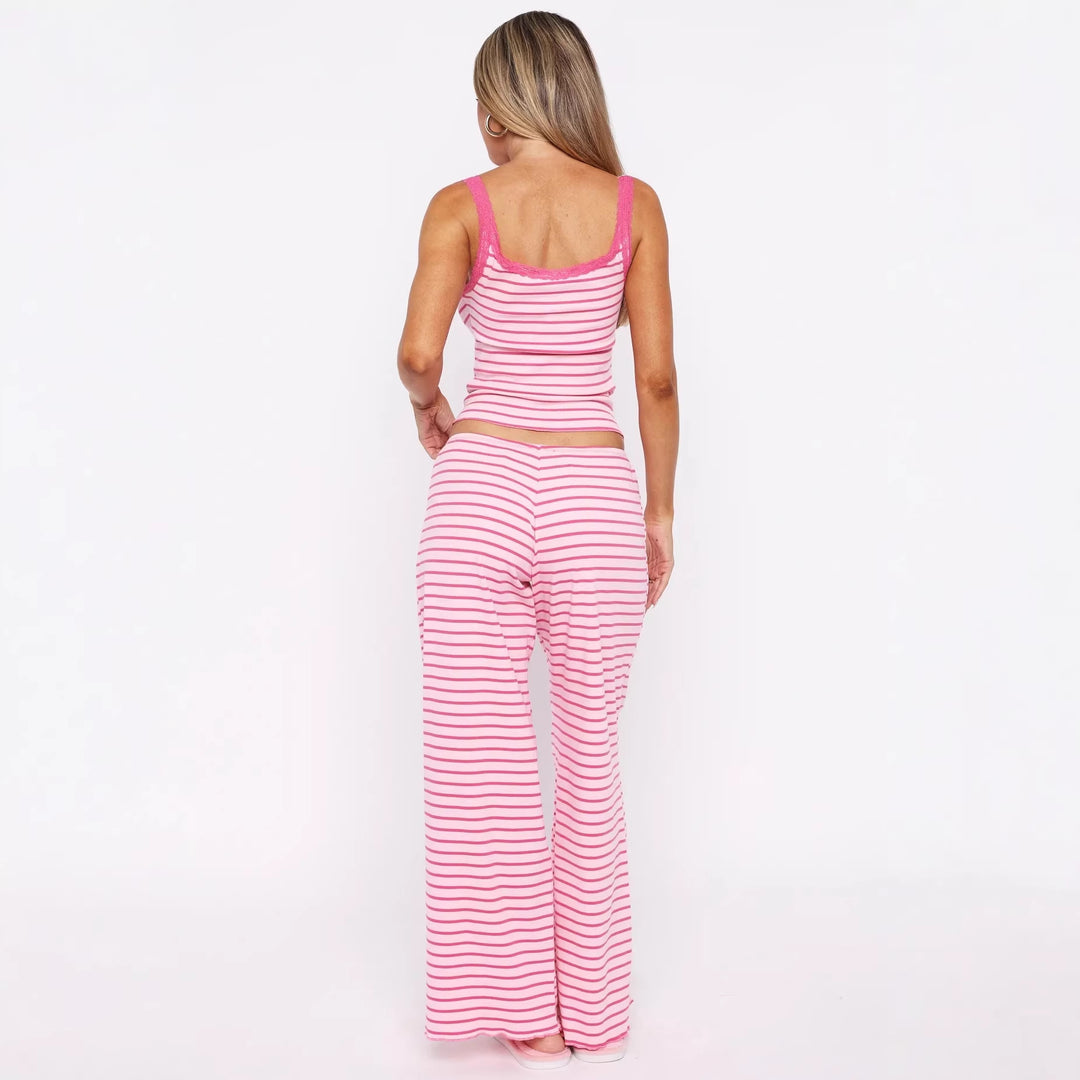 Women's pajama set with decorative button details and striped pattern StylebySassy