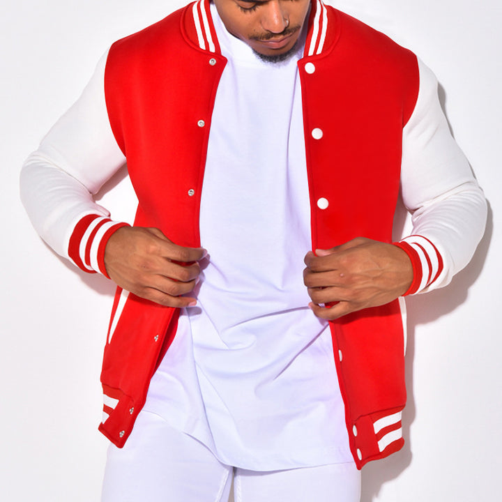Men's Nano Retro Sports Bomber Jacket with Press Button Placket, Contrast Sleeves and Ribbed Cuffs StylebySassy
