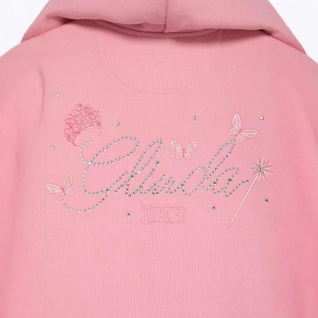 Women's Ruffled Hooded Sweat Jacket with Balloon Sleeves and Rhinestone Logo StylebySassy