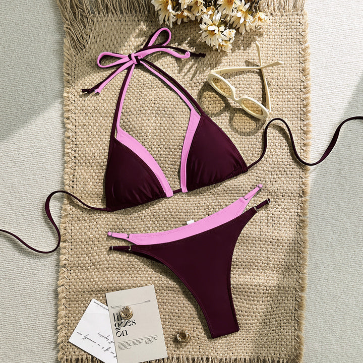 Women's triangle bikini with adjustable straps and contrasting color design StylebySassy