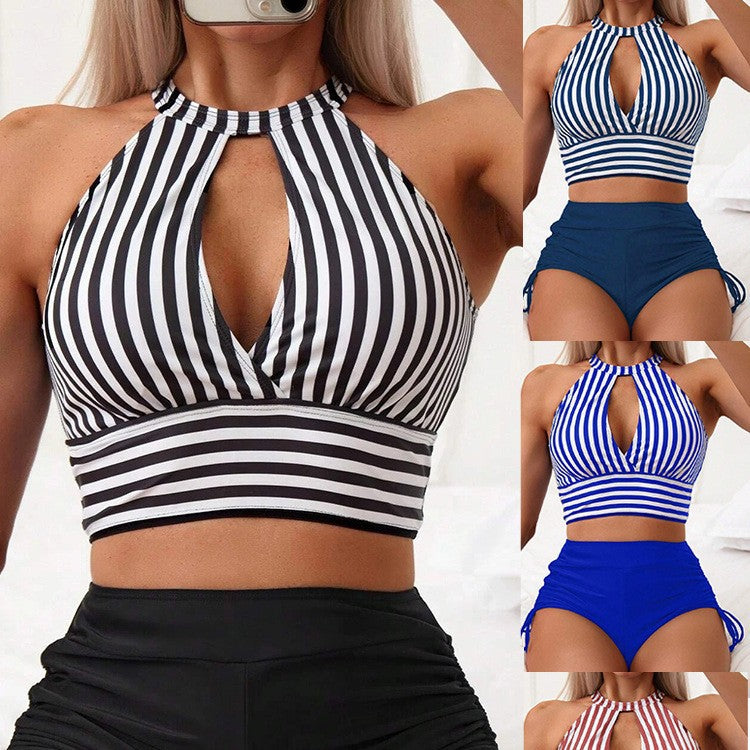 Women's High-Waisted Swim Set with Stripe Design StylebySassy