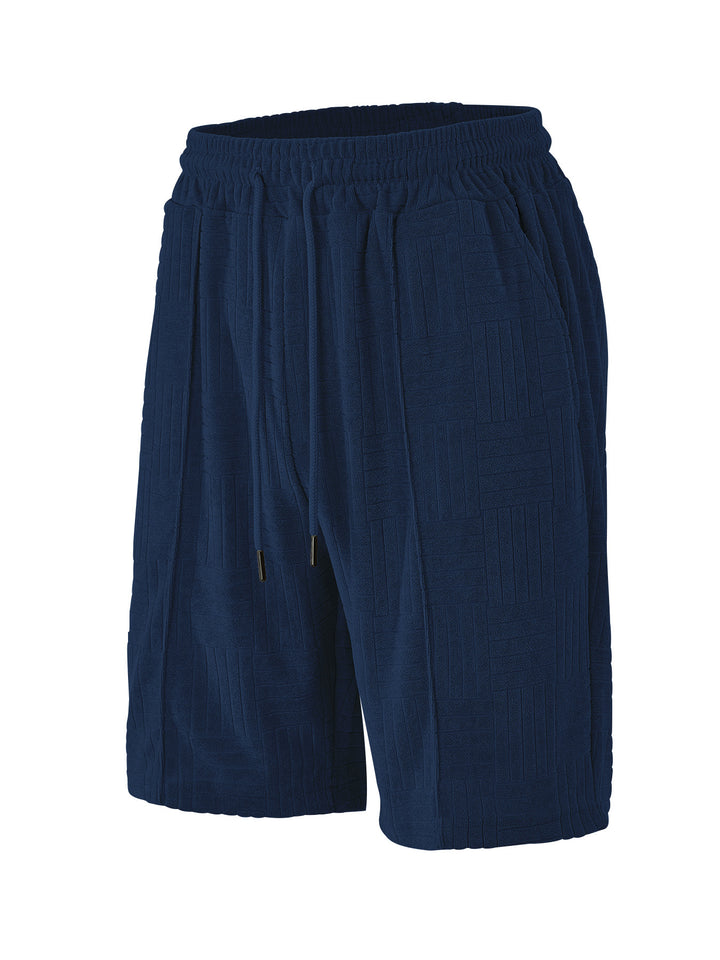 Men's structured terry Bermuda shorts with elastic drawstring waistband and inset pockets StylebySassy