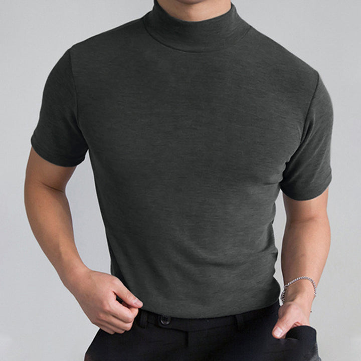 Men's fitted short-sleeve stand collar top made of cotton-elastane StylebySassy
