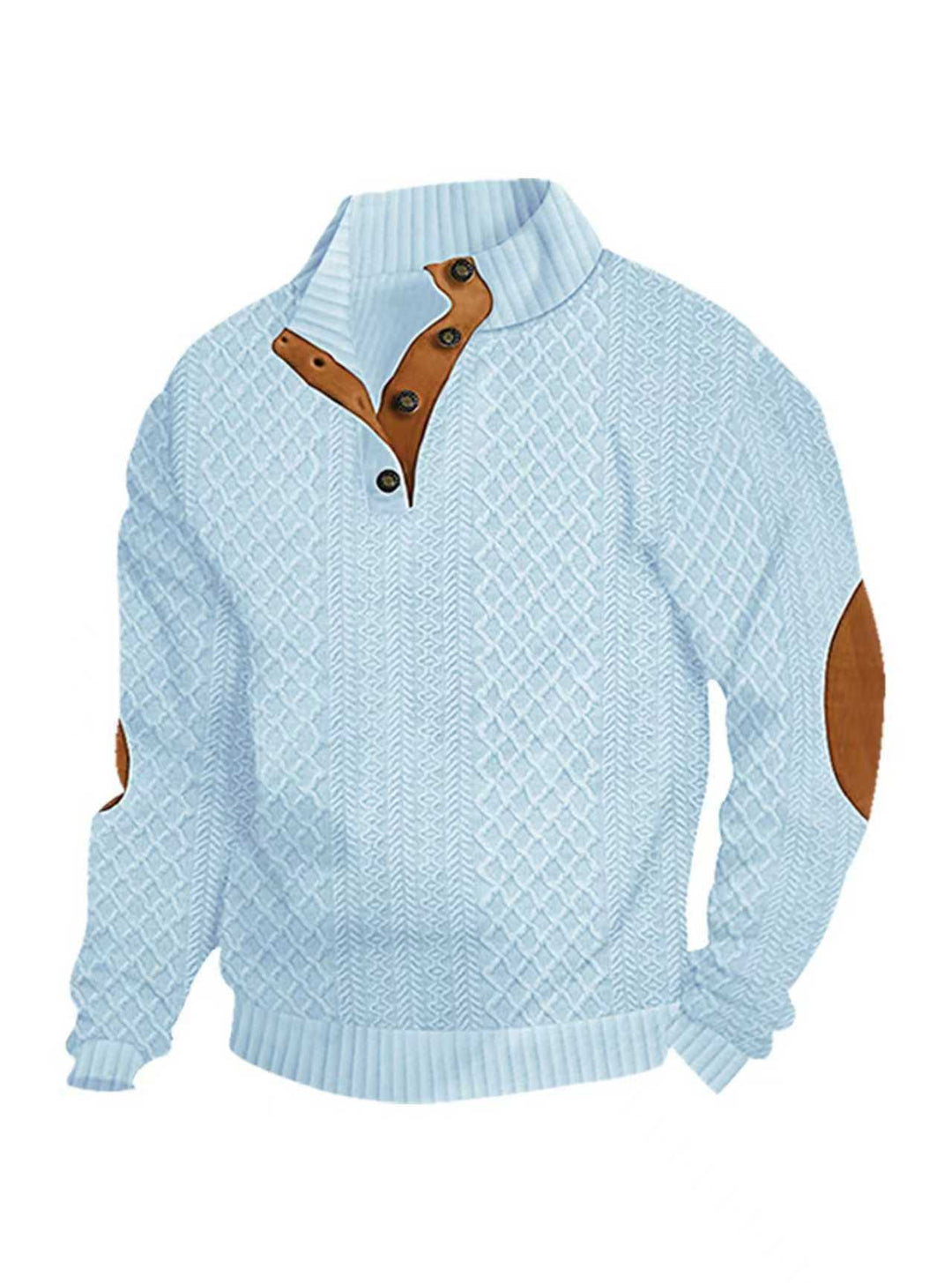 Men's knitted pullover with stand-up collar and leather trim StylebySassy
