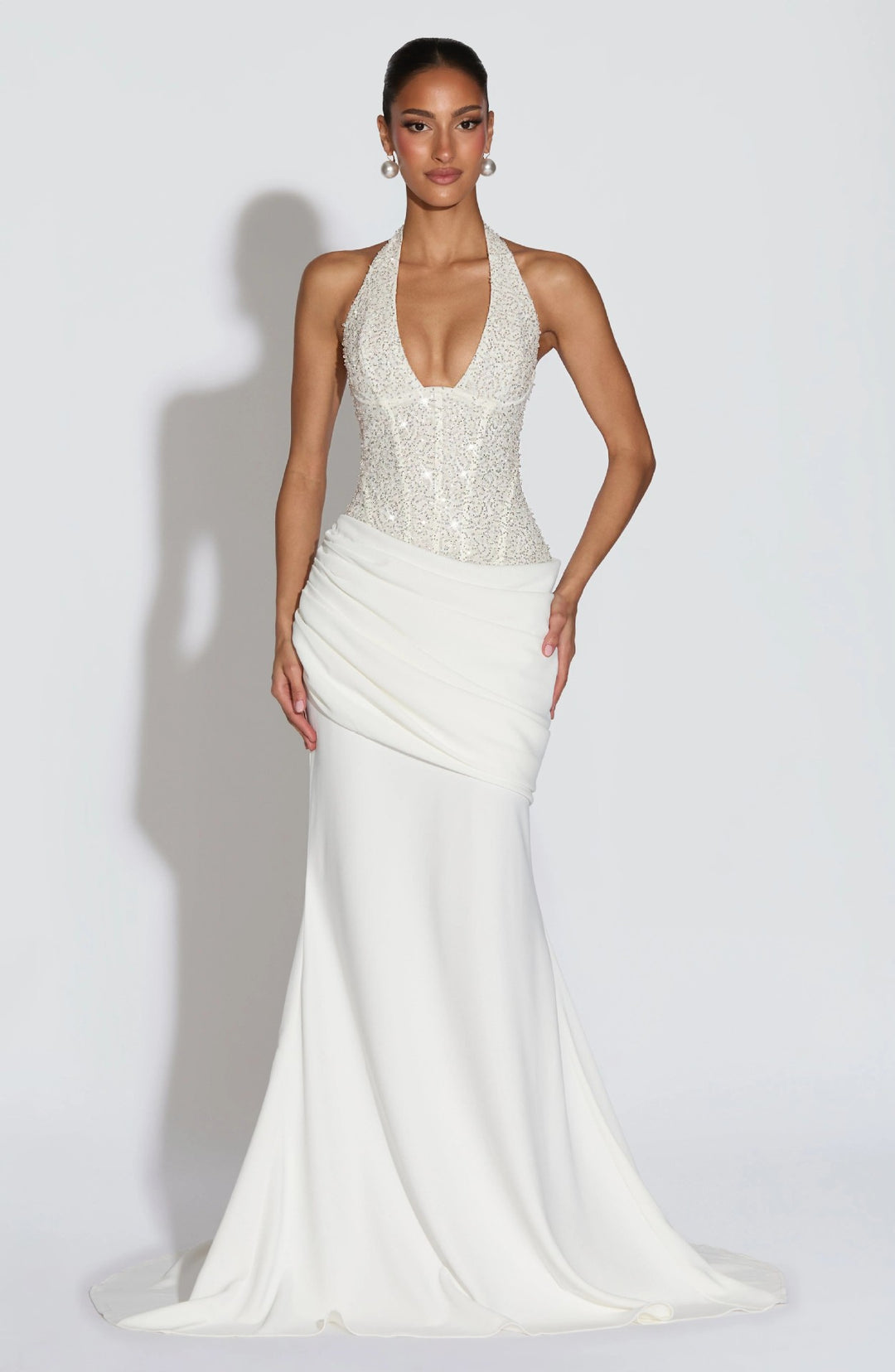Women Glamorous Evening Dress with Deep V-Neck and Decorative Sequins StylebySassy