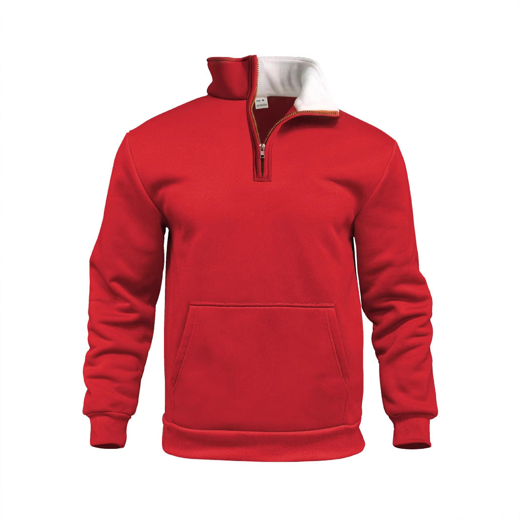 Men's comfort half-zip sweat with high fleece collar, kangaroo pocket and shape-stable ribbed hem StylebySassy