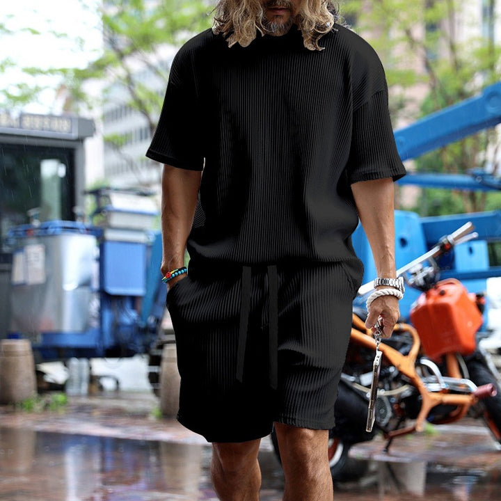 Men's casual waffle jersey set with loose top and drawstring shorts StylebySassy