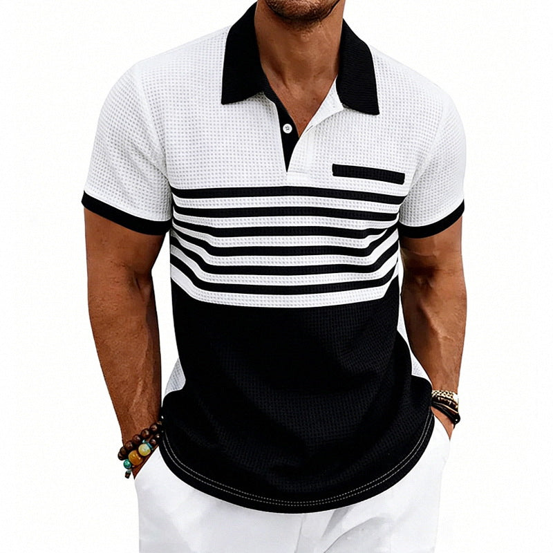 Men's Jacquard Polo with Block Stripes, Chest Cover and Cotton Mix StylebySassy