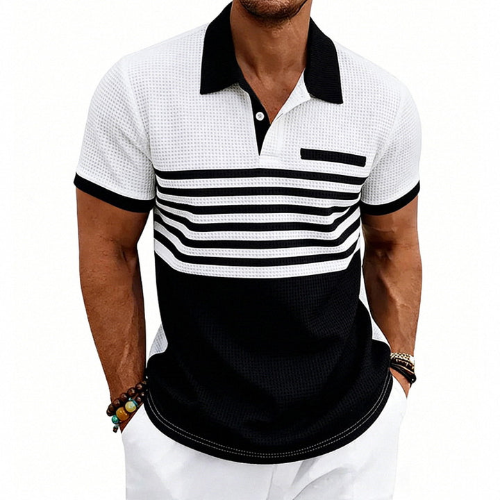 Men's Jacquard Polo with Block Stripes, Chest Cover and Cotton Mix StylebySassy