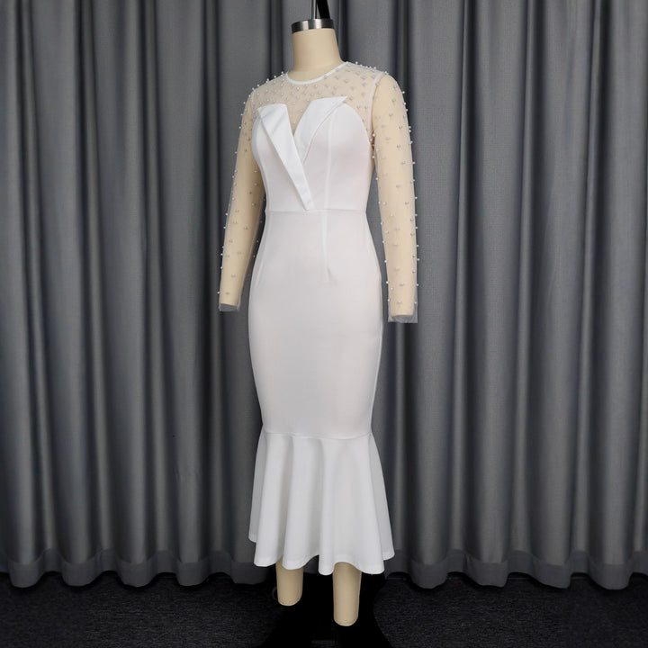 Women Elegant Wedding Dress with Transparent Puff Sleeves and Waist Belt StylebySassy