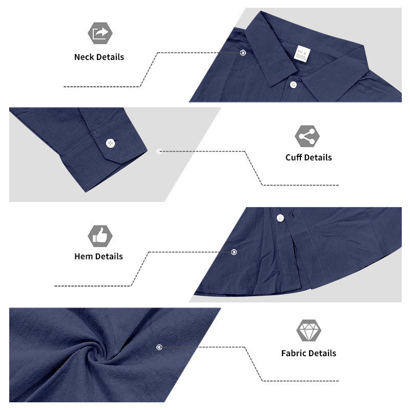 Men's airy relaxed linen shirt with open lapel, rounded hem, and roll-up sleeves StylebySassy