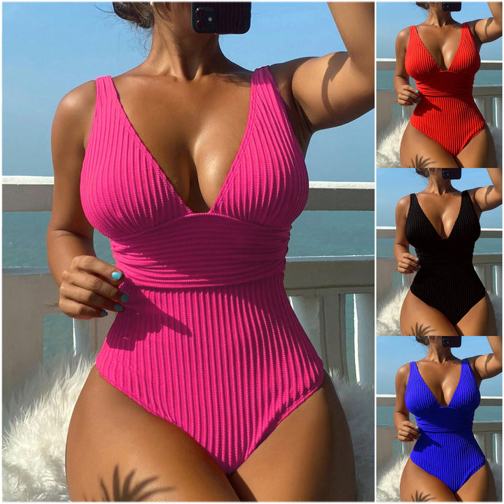 Women One-Piece Swimsuit with Figure-Hugging Design and Deep V-Neck StylebySassy