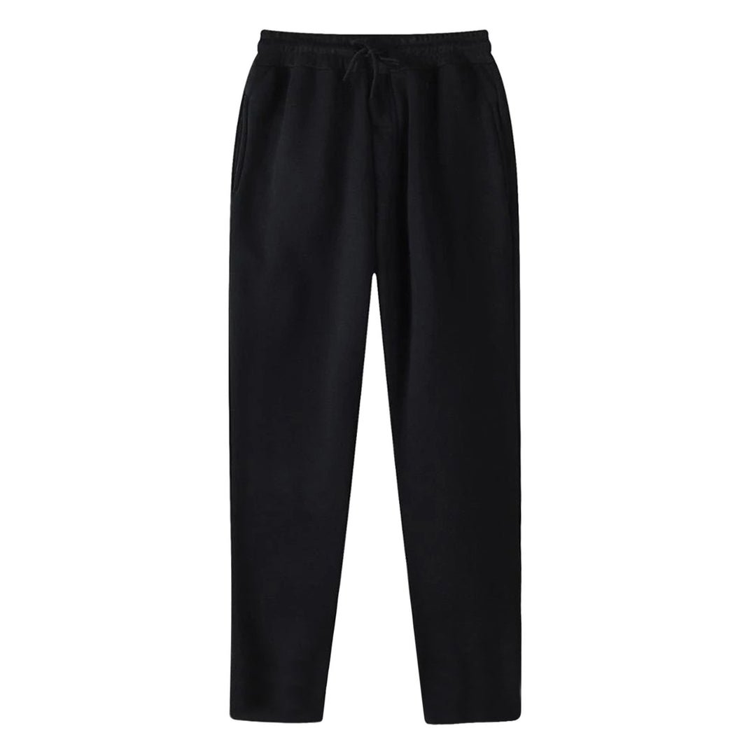 Men's straight-cut sweatpants made of mottled cotton blend with elastic waistband, drawstring, and side pockets StylebySassy
