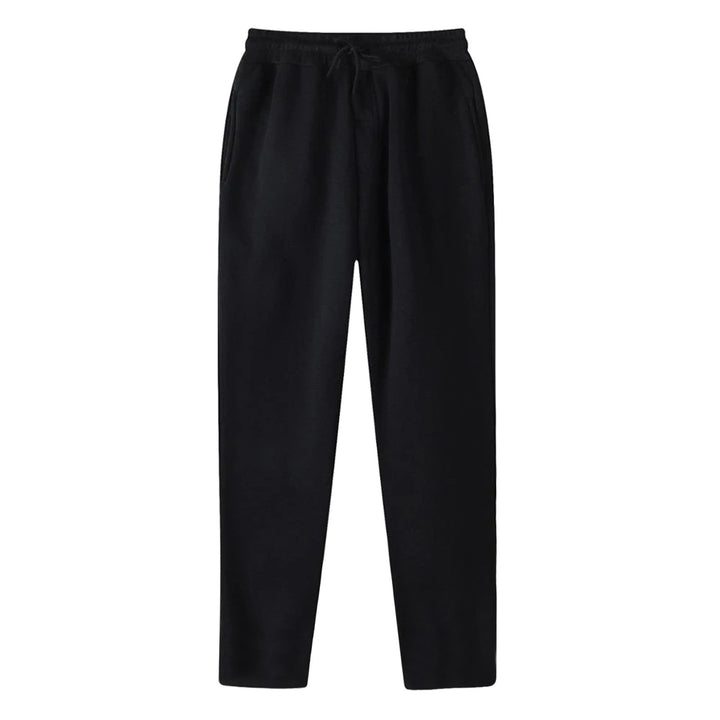Men's straight-cut sweatpants made of mottled cotton blend with elastic waistband, drawstring, and side pockets StylebySassy