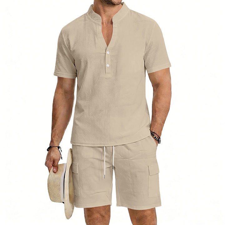 Men's lightweight short sleeve shirt with mandarin collar and half button placket StylebySassy