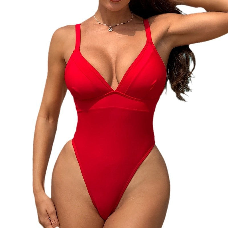 women's high-cut swimsuit with deep V-neck StylebySassy