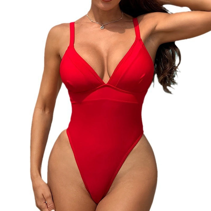 women's high-cut swimsuit with deep V-neck StylebySassy