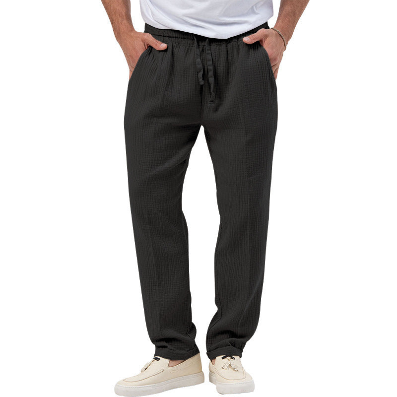 Men's casual muslin leisure pants with elastic waistband drawstring and side pockets StylebySassy